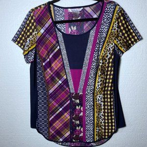 Peter Nygard Women's Size Small Geometric Top Blouse Plaid Cheetah Animal Print